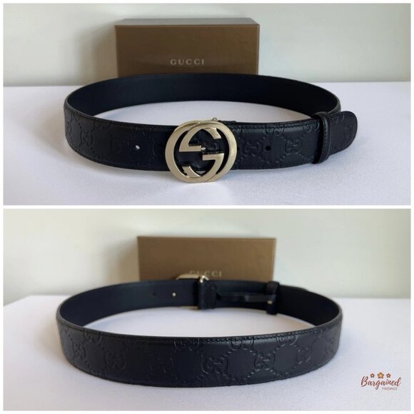 Authentic Gucci Black Guccissima Leather Gold Interlocking G Buckle Belt 75/30 - Picture 4 of 13